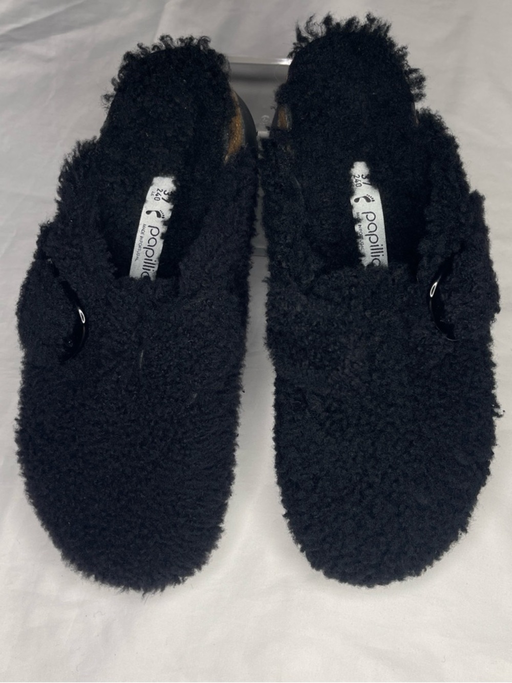 Papillio Black Sherpa Buckle Clog Slippers